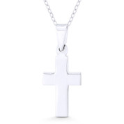 Flat Latin Crucifix Christian Cross Pendant w/ Chain Necklace in .925 Sterling Silver - ST-CP037-SLP