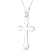 Budded / Botonée Cathedral Cross Christian Pendant w/ Chain Necklace in .925 Sterling Silver - ST-CP038-SLP