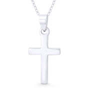 Flat Latin Crucifix Christian Cross Pendant w/ Chain Necklace in .925 Sterling Silver - ST-CP040-SLP