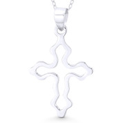 Fancy-Design Cross w/ Middle-Cutout Pendant w/ Chain Necklace in .925 Sterling Silver - ST-CP041-SLP