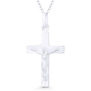 Jesus on Radiant Crucifix Catholic Christian Cross Pendant w/ Chain Necklace in .925 Sterling Silver - ST-CP042-SLP
