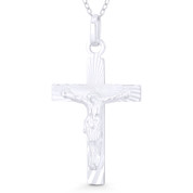 Jesus on Radiant Crucifix Catholic Christian Cross Pendant w/ Chain Necklace in .925 Sterling Silver - ST-CP043-SLP