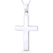 Solid-Cast Latin Cross Christian Crucifix Pendant w/ Chain Necklace in .925 Sterling Silver - ST-CP045-SLP