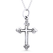 Budded / Botonée Cathedral Cross Christian Pendant w/ Chain Necklace in Oxidized .925 Sterling Silver - ST-CP046-SLO