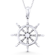 Ship's Helm / Wheel Sailor's Luck Charm Pendant & Chain Necklace in Oxidized .925 Sterling Silver - ST-FP066-SLO