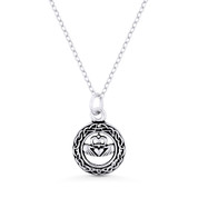 Irish Claddagh Heart & Circle Celtic Knot Charm w/ Chain Necklace in Oxidized .925 Sterling Silver - ST-FP069-SLO
