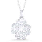 4-Heart Shamrock Leaf Irish Luck Charm Pendant & Cable Chain Necklace in .925 Sterling Silver - ST-FP073-SLP
