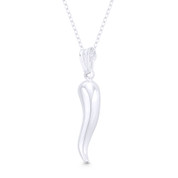 Italian Horn Corno Evil Eye Luck Charm Pendant & Chain Necklace in .925 Sterling Silver - ST-FP074-SLP