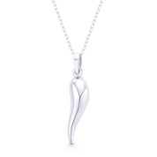 Italian Horn Corno Evil Eye Luck Charm Pendant & Chain Necklace in .925 Sterling Silver - ST-FP075-SLP