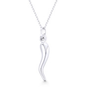 Italian Horn Corno Evil Eye Luck Charm Pendant & Chain Necklace in .925 Sterling Silver - ST-FP076-SLP