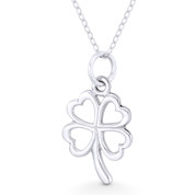 4-Heart Shamrock Leaf Irish Luck Charm Pendant & Cable Chain Necklace in .925 Sterling Silver - ST-FP079-SLP