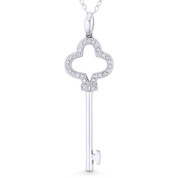 Trefoil Clover Bow CZ Crystal Key Charm Pendant & Chain Necklace in .925 Sterling Silver - ST-FP087-DiaCZ-SLP