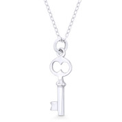 Skeleton Key-to-Heart Love Charm Pendant & Chain Necklace in .925 Sterling Silver - ST-FP090-SLP