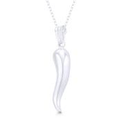 Italian Horn Corno Evil Eye Luck Charm Pendant & Chain Necklace in .925 Sterling Silver - ST-FP093-SLP