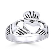 Irish / Celtic Claddagh Heart Ring in Oxidized .925 Sterling Silver -  ST-FR002-SLO