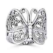 Butterfly Animal Charm Filigree-Detailed Ring in Oxidized .925 Sterling Silver - ST-FR004-SLO