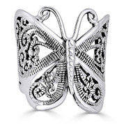 Butterfly Animal Charm Filigree-Detailed Ring in Oxidized .925 Sterling Silver - ST-FR005-SLO