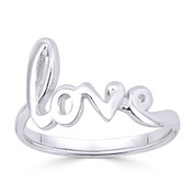 "Love" Word Cursive Script Right-Hand Fashion Ring in .925 Sterling Silver -  ST-FR006-SLP