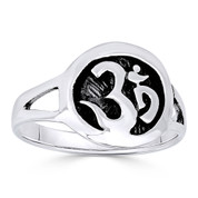 Om Symbol Hindu / Buddhist Charm Right-Hand Ring in Oxidized .925 Sterling Silver - ST-FR008-SLO