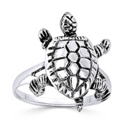 Tortoise / Turtle Animal Charm Right-Hand Ring in Oxidized .925 Sterling Silver - ST-FR014-SLO