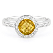 1.39ct Checkerboard Citrine & Round Cut Diamond Pave Halo-Design Ring in 14k White Gold