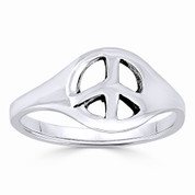 Peace Sign 9.5mm Charm Hippie Symbol Right-Hand Ring in 925 Sterling Silver - ST-FR017-SLO