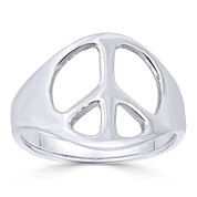 Peace Sign 13mm Charm Hippie Symbol Right-Hand Ring in 925 Sterling Silver - ST-FR018-SLP