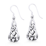 Irish / Celtic Claddagh Heart Charm Dangling Hook Earrings in Oxidized .925 Sterling Silver - ST-DE001-SL