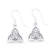 Irish / Celtic Trinity-Knot Triquetra Charm Dangling Hook Earrings in Oxidized .925 Sterling Silver - ST-DE003-SL