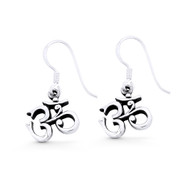 Om Aum Symbol Hindu/Buddhist Charm Dangling Hook Earrings in Oxidized .925 Sterling Silver - ST-DE006-SL