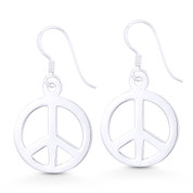 Peace Sign 19mm Charm Hippie Symbol Dangling Hook Earrings in .925 Sterling Silver - ST-DE007-SL