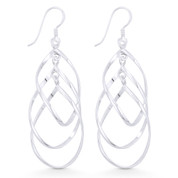 Dangling Open Triple-Loop Swirl Chandelier Hook Earrings in .925 Sterling Silver - ST-DE008-SL
