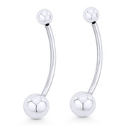 1.7" Curved Barbell Drop Earrings w/ 6mm & 10mm Ball Beads in .925 Sterling Silver - ST-DE012-SL