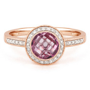 1.45ct Checkerboard Pink Amethyst & Round Cut Diamond Pave Halo-Design Ring in 14k Rose Gold