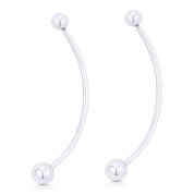 2.5" Curved Barbell Drop Earrings w/ 6mm & 10mm Ball Beads in .925 Sterling Silver - ST-DE013-SL