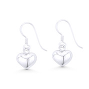 Puffed Hollow Heart 24x10mm Dangling Hook Earrings in .925 Sterling Silver - ST-DE019-SL