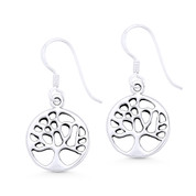 Tree-of-Life Religious Charm Dangling Hook Earrings in .925 Sterling Silver - ST-DE026-SL