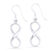 Infinity Symbol / Figure 8 Charm Dangling Hook Earrings in .925 Sterling Silver - ST-DE027-SL