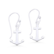 Ship Anchor Nautical Charm Dangling Hook Earrings in .925 Sterling Silver - ST-DE028-SL