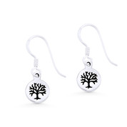 Tree-of-Life Religious Charm Dangling Hook Earrings in .925 Sterling Silver - ST-DE030-SL