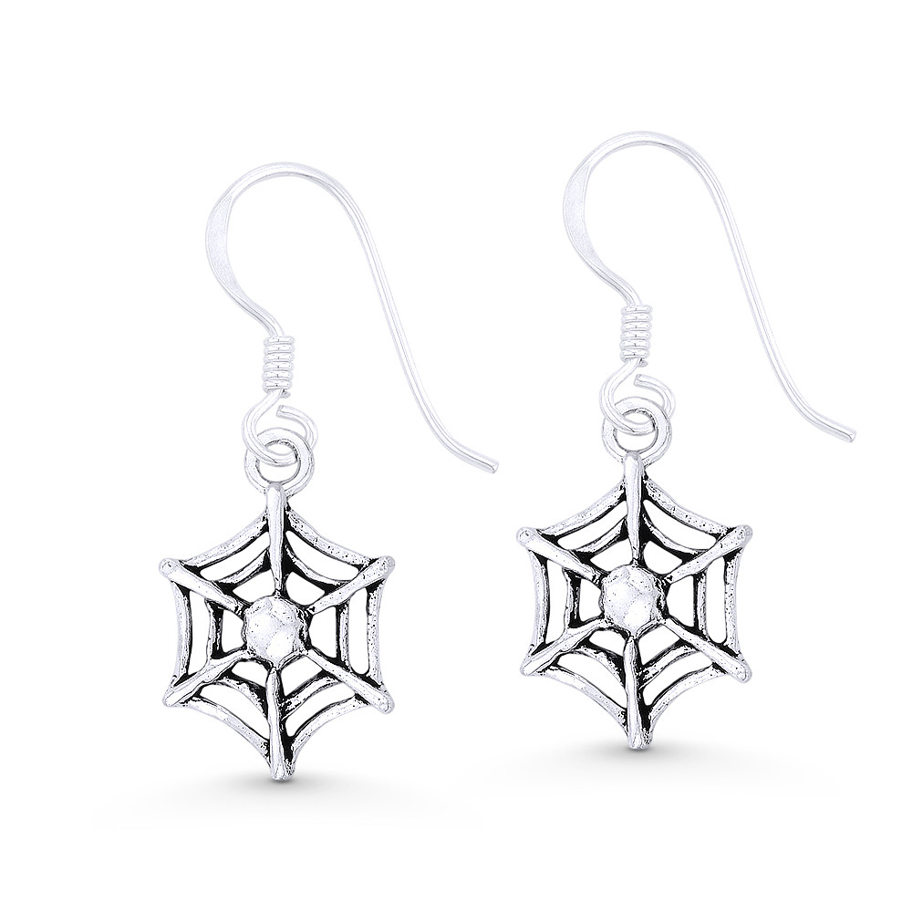 Spider's Web Goth Charm Dangling Hook Earrings in Oxidized .925 ...