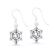 Spider's Web Goth Charm Dangling Hook Earrings in Oxidized .925 Sterling Silver - ST-DE031-SL