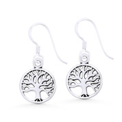 Tree-of-Life Religious Charm Dangling Hook Earrings in .925 Sterling Silver - ST-DE032-SL