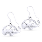 Baby Elephant Animal Charm Dangling Hook Earrings in Hollow .925 Sterling Silver - ST-DE036-SL