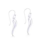 Italian Horn Evil Eye Luck Charm Dangling Fish-Hook Earrings in Hollow .925 Sterling Silver - ST-DE039-SL