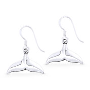 Whale Fin Luck Charm Dangling Hook Earrings in .925 Sterling Silver - ST-DE040-SL