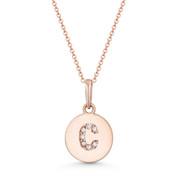 Initial Letter "C" CZ Crystal 14k Rose Gold 15mmx9mm Round Disc Necklace Pendant - BD-IP1-C-DiaCZ-14R