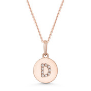 Initial Letter "D" Cubic Zirconia Crystal Round Disc Pendant in Solid 14k Rose Gold - BD-IP1-D-DiaCZ-14R