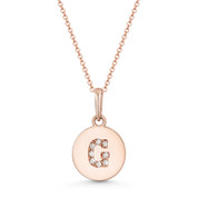 Initial Letter "G" Cubic Zirconia Crystal Round Disc Pendant in Solid 14k Rose Gold - BD-IP1-G-DiaCZ-14R