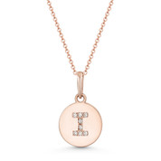 Initial Letter "I" Cubic Zirconia Crystal Round Disc Pendant in Solid 14k Rose Gold - BD-IP1-I-DiaCZ-14R